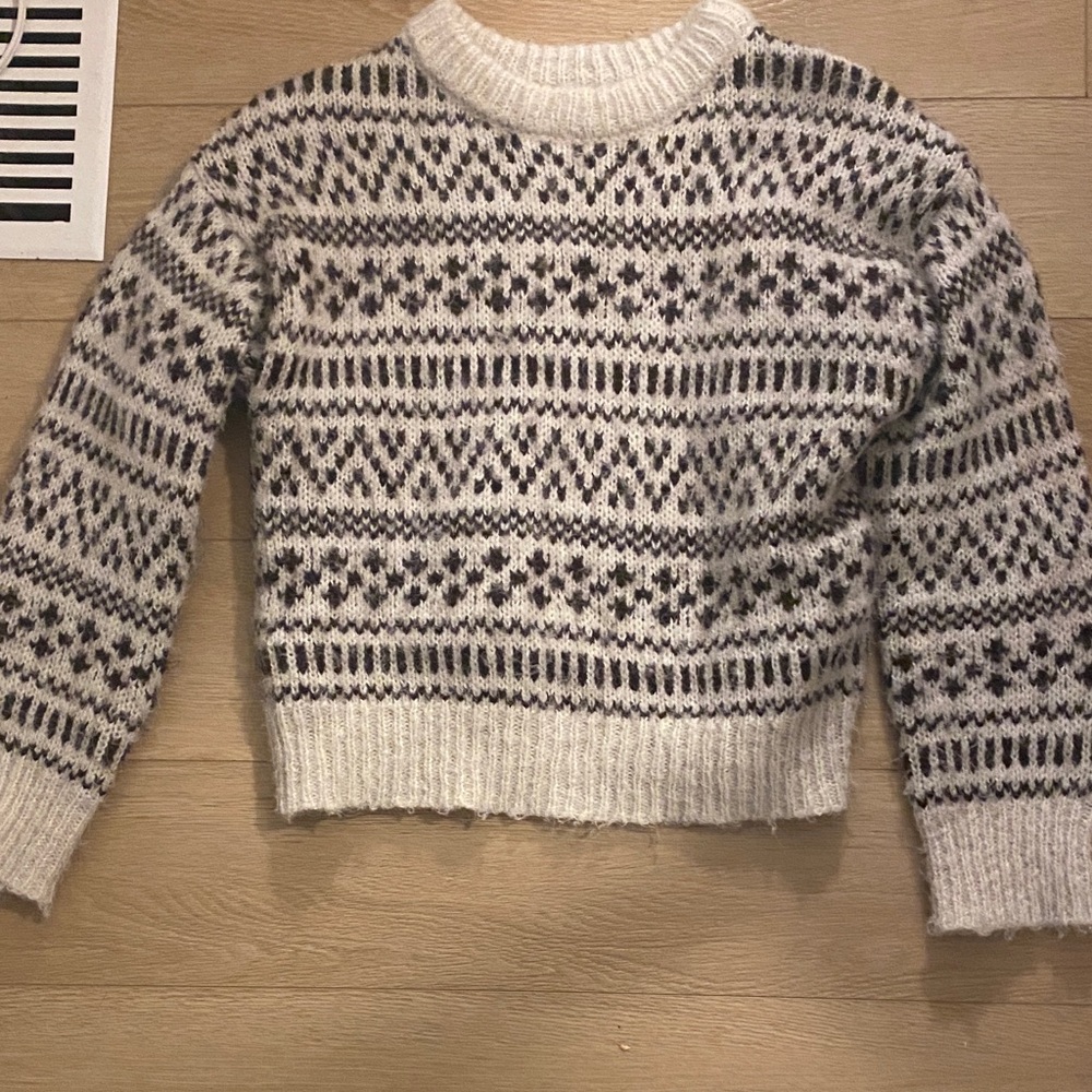 Primark White and Brown Patterned Sweater